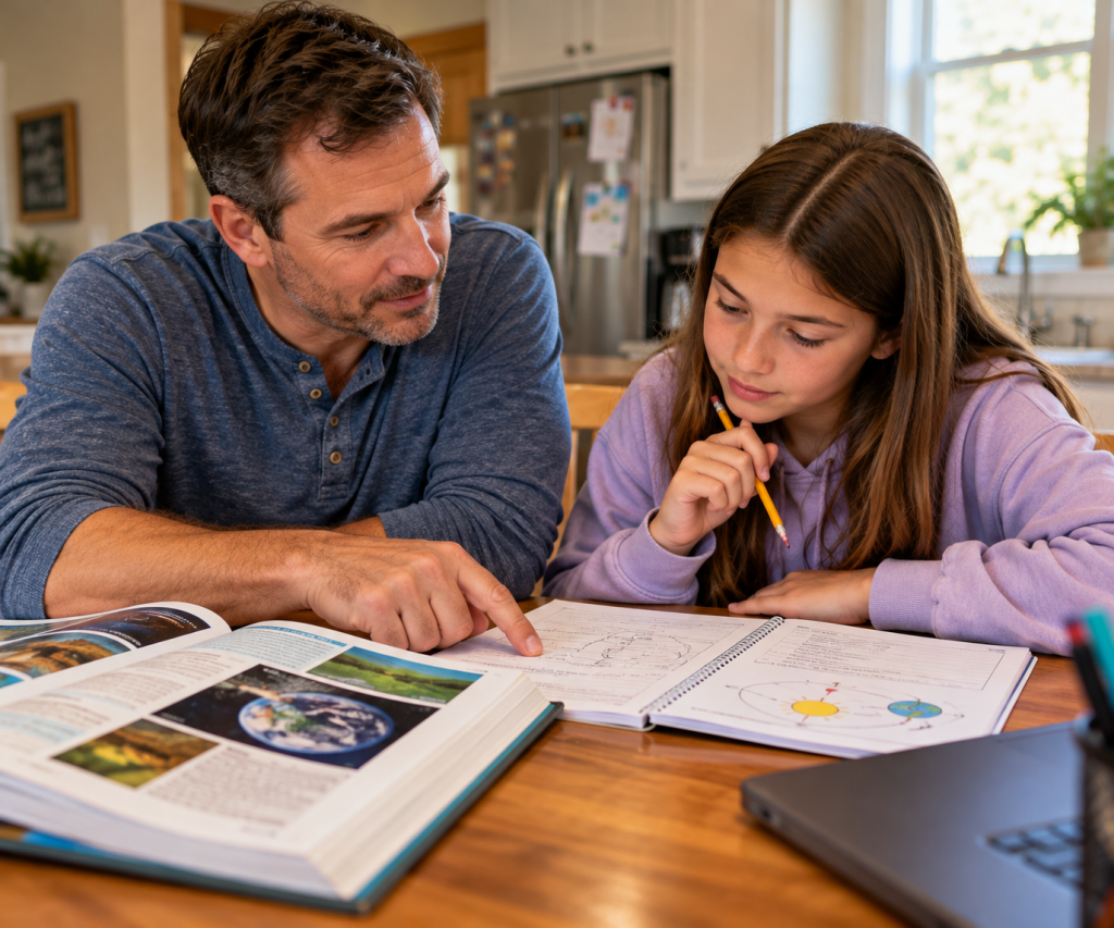 parent helping child with science homework